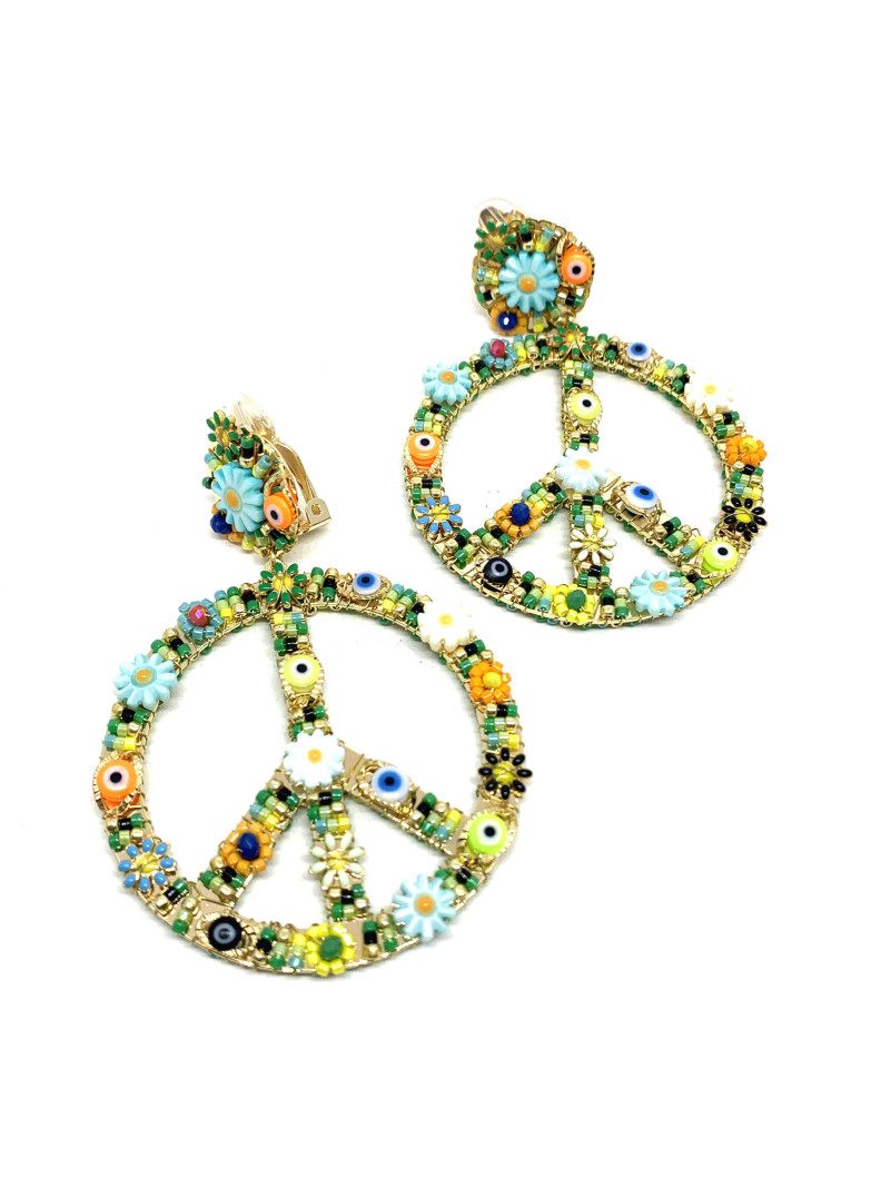 boucles d'oreilles hypnochic peace flower en forme de peace&love coloré