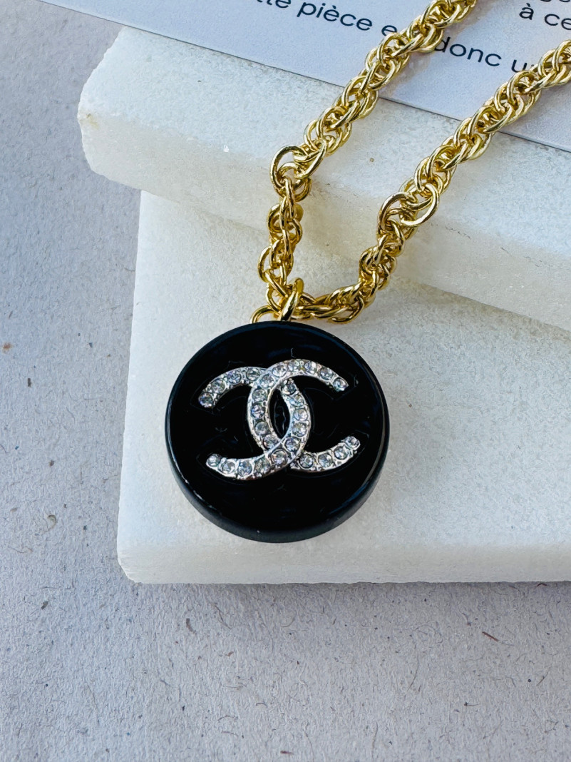 COLLIER TWICE SYMBOLE NOIR STRASS